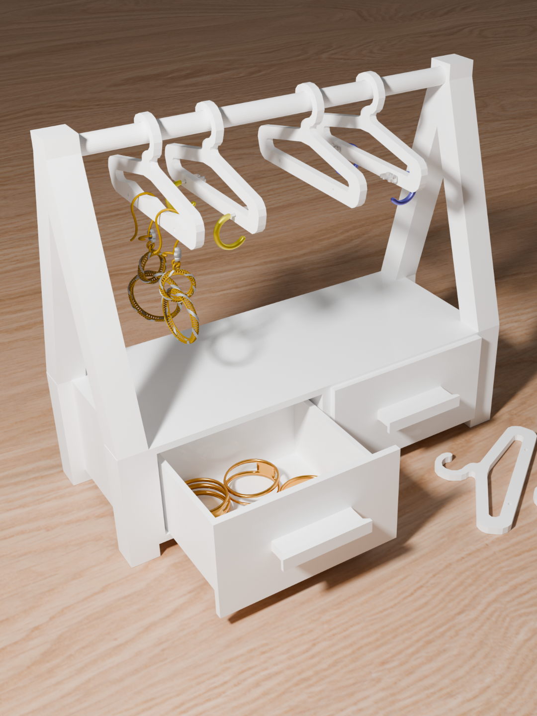 Expositor de joyería con cajones para almacenamiento y perchas